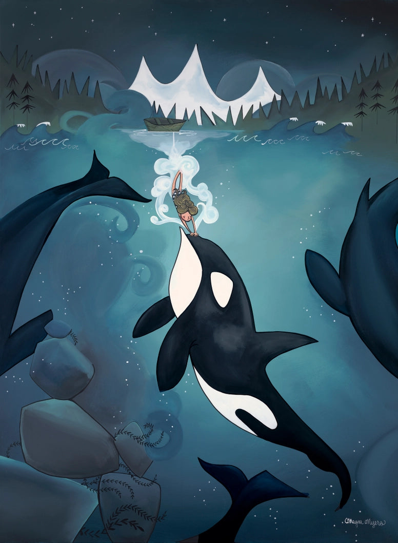 Orca Diving Girl Card