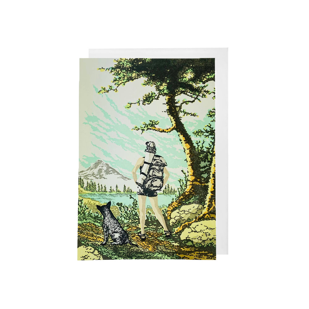 Woman And Dog Hiking Card