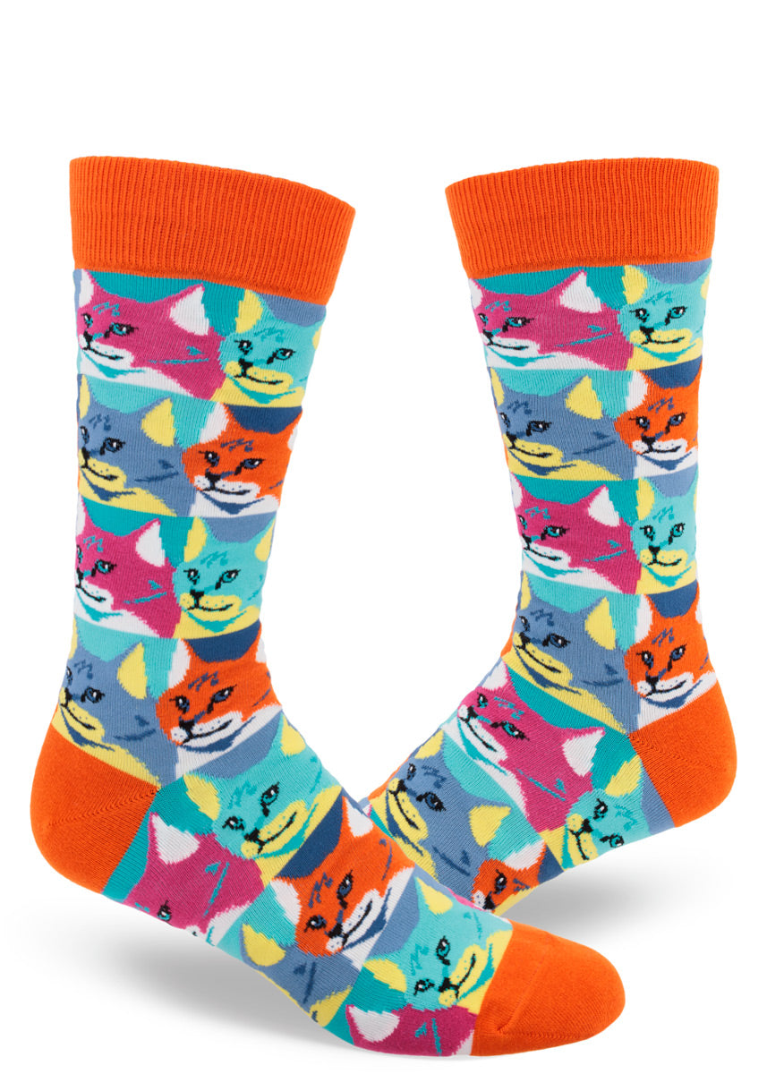 Men's Pop Art Cat Crew Socks