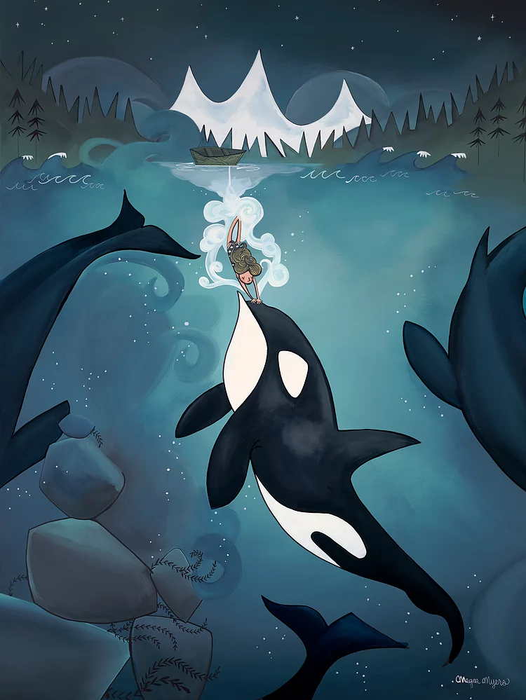 Orca Diving Girl Print