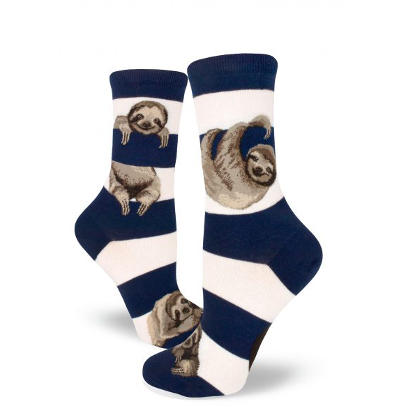 Women's Sloth Blue/White Crew Socks